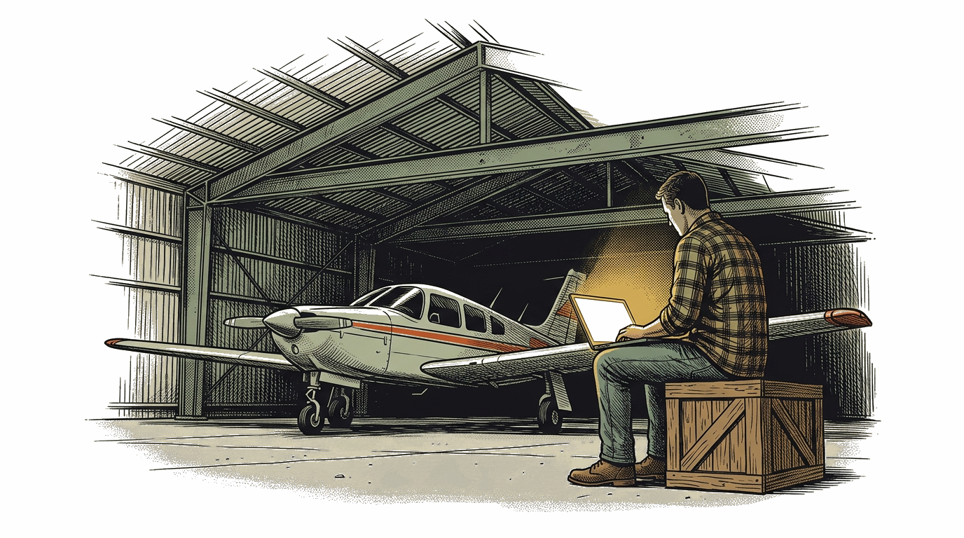 Illustrated hangar scene
